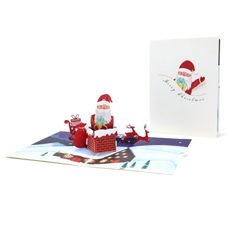 

3D Up Santa Claus Greeting Cards Postcards Invitations with Envelope for Kid