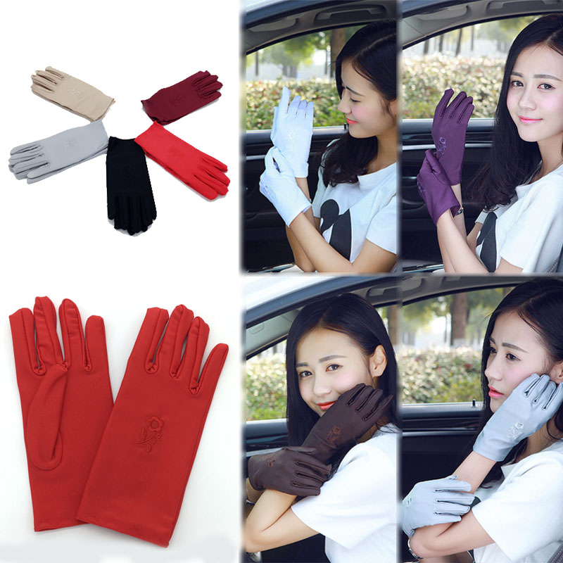 

LNRRABC Summer Drive Women Sunscreen Embroidered Floral Wrist Gloves & Mittens Elastic Lady Girl Women's Fashion Gloves