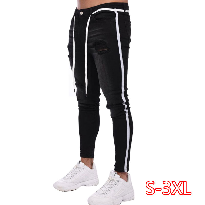 

Fit Black Denim JeansMens Side Stripe Skinny Hip Hop Streetwear Solid Color Plus Size Slim Fit Lightweight Cotton Jeans for Men, White