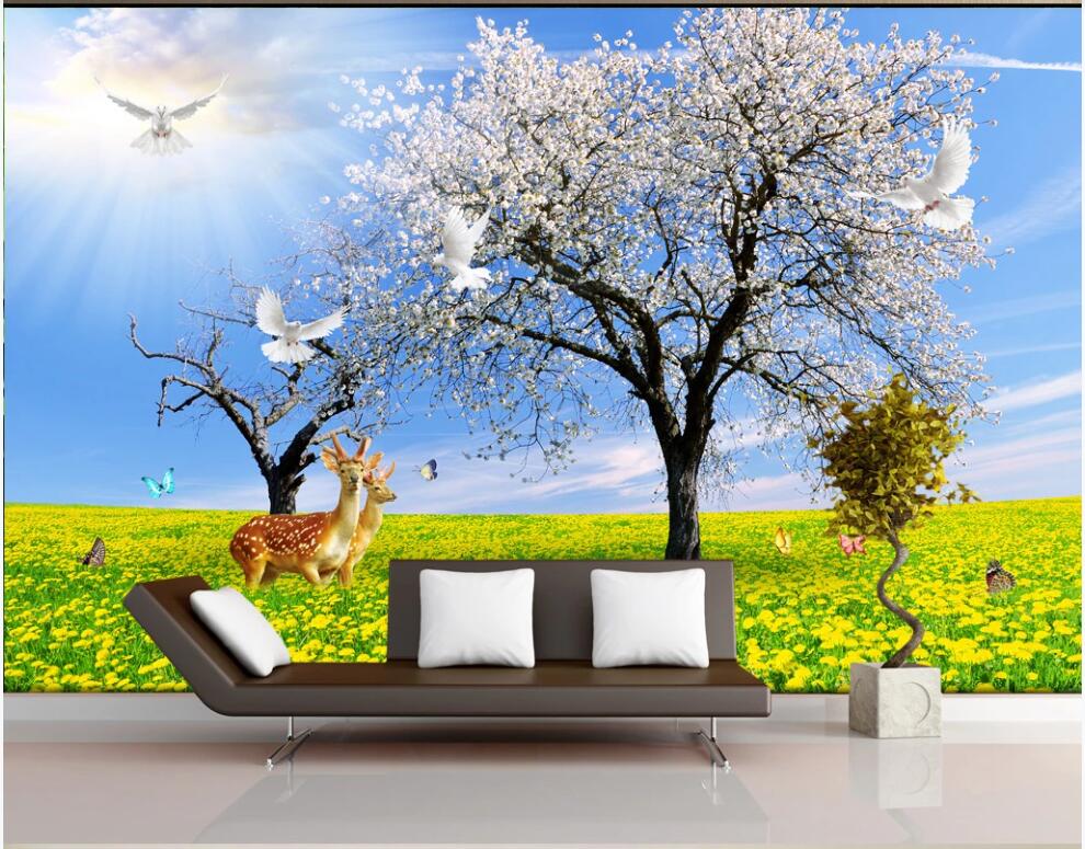 

WDBH 3d wallpaper custom photo Magnolia meadow sika deer in the sun living room home decor 3d wall murals wallpaper for walls 3 d, Non-woven