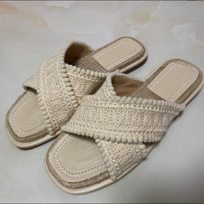 

Women Slippers Non-Slip Summer Slides Indoor Floor Female Straw Beach Shoes Multi Color Comfort Ladies Slippers Jwk6-30, Brown