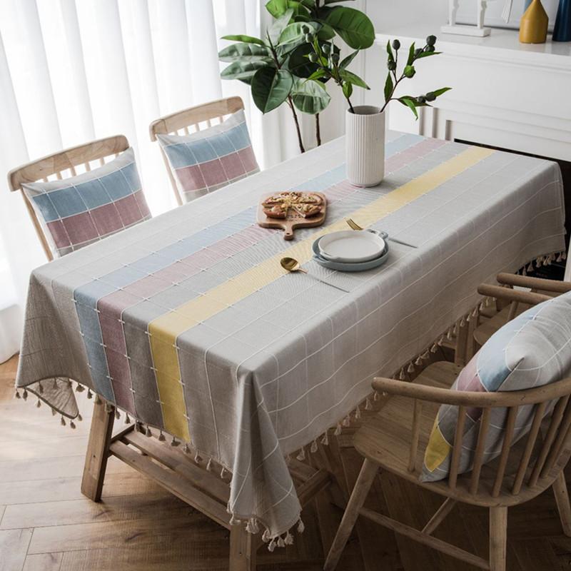 

tablecloth fabric imitation cotton and linen small fresh Nordic net table cloth tassel tableclothcovertowel