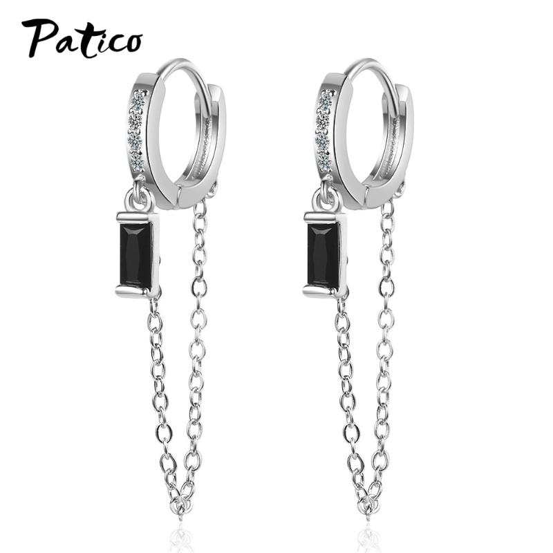 

Hoop & Huggie Genuine 925 Sterling Silver Earrings For Women Fashion Long Chain Ear Jewelry Party Gifts