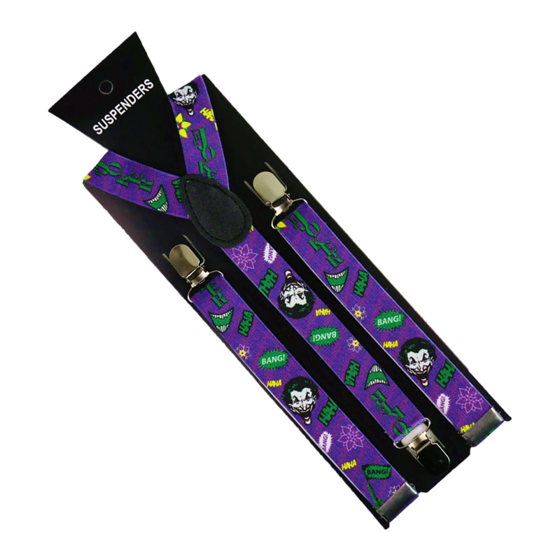 

Adjustable Elasticated Adult Y Shape suspender Movie Clown Braces Joker print Suspenders For Mens Halloween Skull Bone Straps