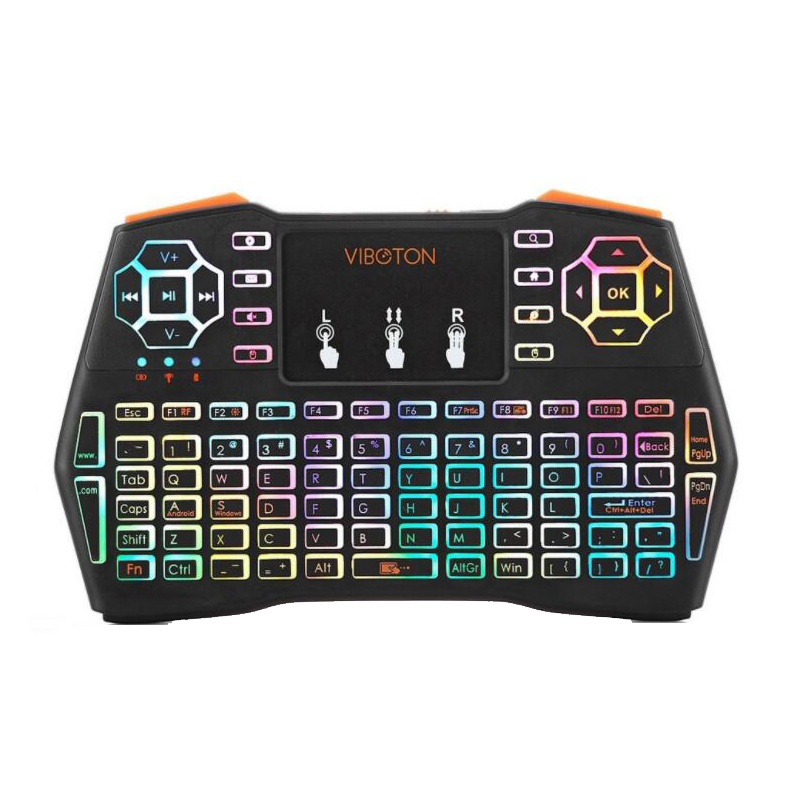 

VIBOTON 2.4G Wireless PC Remote Controls I8 Plus Monochrome Backlit Keyboard Presspad Fly Air Mouse Mini Gaming Keyboards for Windows Android tv box
