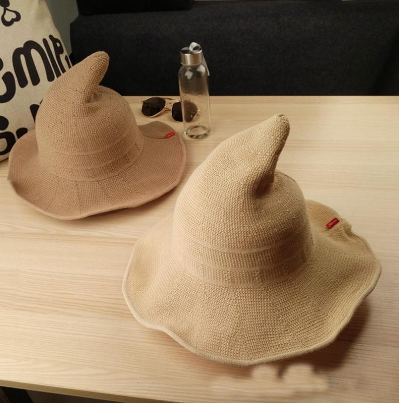 

Korean Version Sorceress Steeple Short Eaves Breathable Wizard Hats Spring And Summer Women Fisherman Shade Bucket Hat, Black