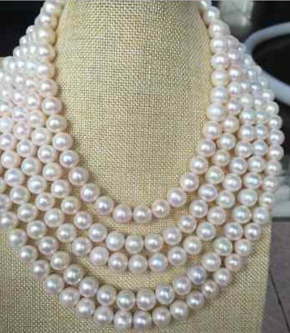 

SINGLE STRANDS 9-10MM SOUTH SEA ROUND WHITE PEARL NECKLACE 86INCH