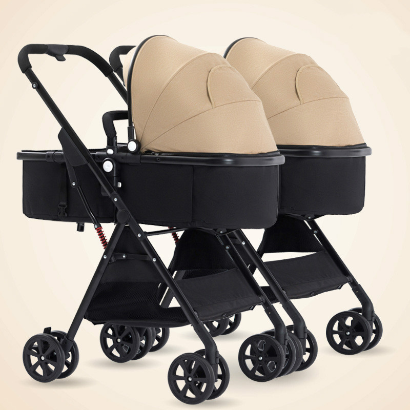 

Strollers Twin Baby Strollers 3 In 1 Detachable High Landscape Lightweight Folding Absorber Double Two Sleeping Basket Carriage