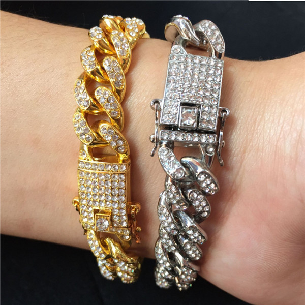 

Mens Hip Hop Gold Bracelets Jewelry Iced Out Chain Bracelets Rose Gold Silver Miami Cuban Link Chain Bracelet n0210 .