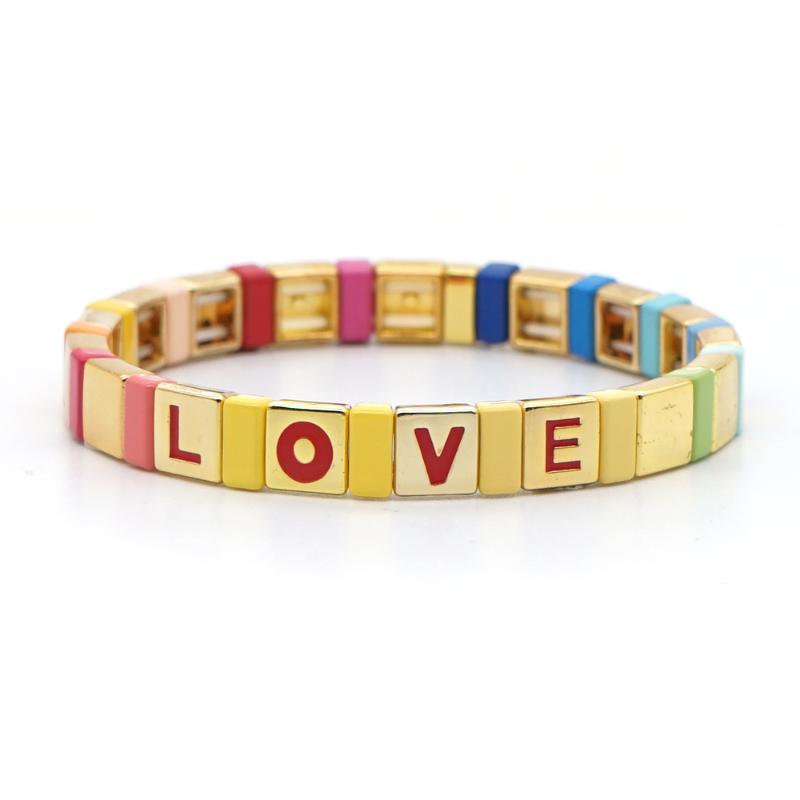 

Shinus Rainbow Enamel Bracelet For Women LOVE Letter Gold Color Tile Beads Bracelets Boho Summer Pulsera Jewelry Fashion Armband