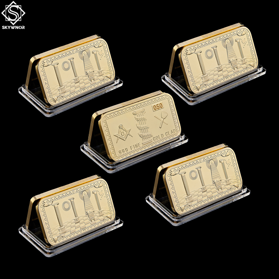5PCS/Set Free and Accepted Masons Masonic Symbol Craft Token Gold Bullion Bar Collectibles-image-587534609