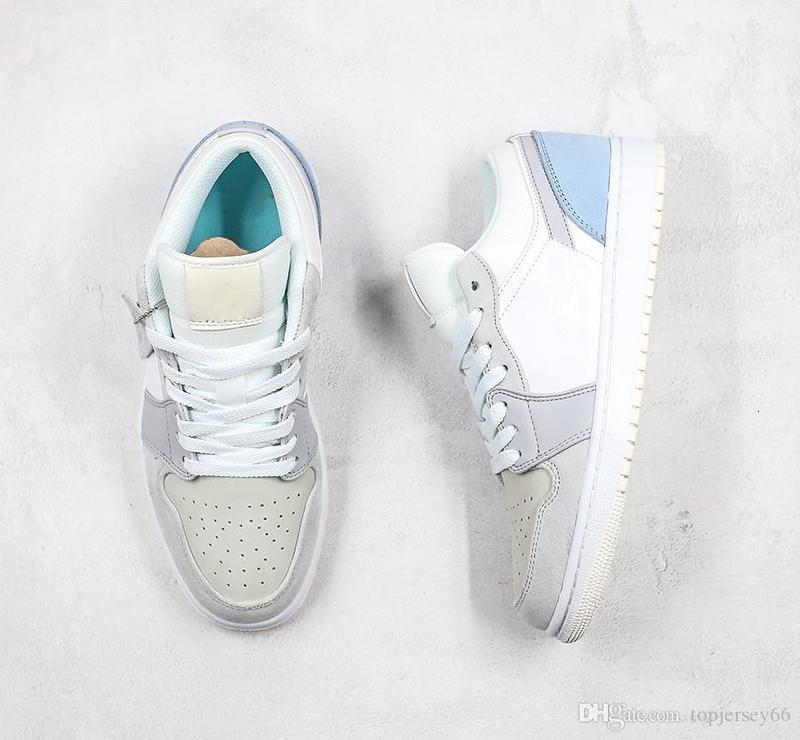 

Gray Blue 1 Shoes Low "Paris" With Gold Jumpmen Logo Basketball Sudue Designer Sport Sneakers