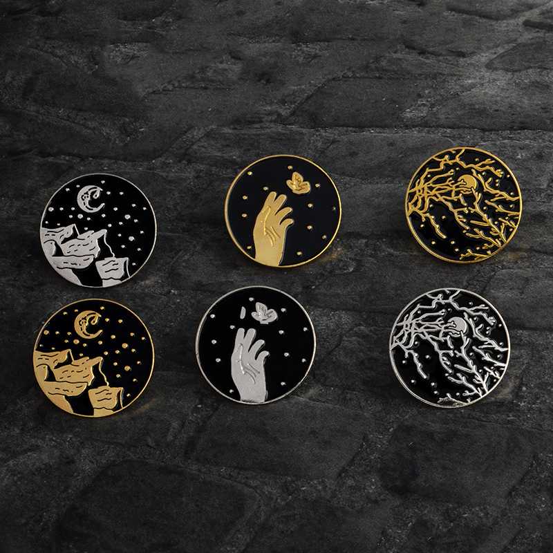 

Black Gothic Branches Moon Mountain Butterfly Brooch Pin Dress Bag Coat Accessories Lapel Pins Badge Punk Jewelry Gift for Kids