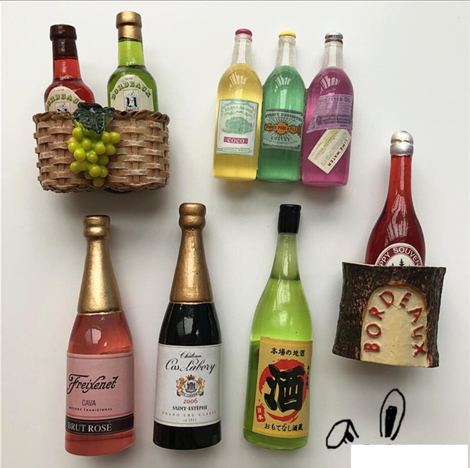 Fridge Magnets Simulation creative red wine and champagne bottle resin refrigerator paste three-dimensional magnetic pastes-image-568947919
