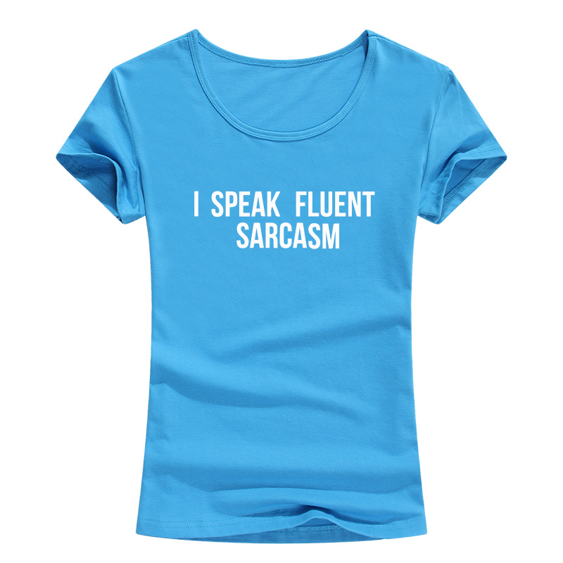 

Womens Funny T Shirt I Speak Fluent Sarcasm Letter Printed Fashion Cotton T-shirt Woman Summer Short Sleeve Tees Tops, Black