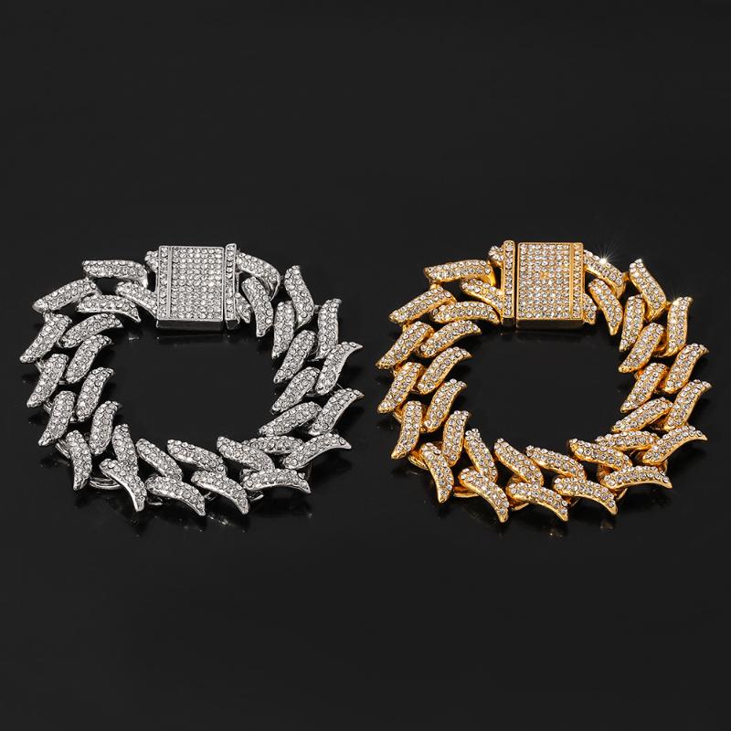 

New Fashion Men Hip hop Luxury Bracelets Gold Silver Color Cuba Link Bracelet Luxury Shiny Rhinestone Jewelry Gifts