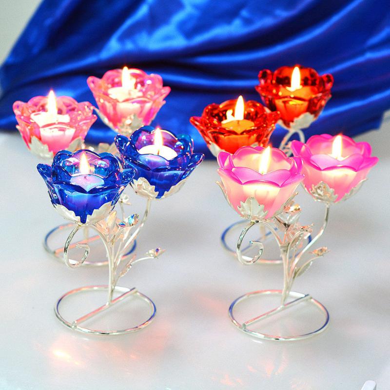

Crystal Candle Holder Crystal Double Rose Light Candlestick Holder Centerpiece Wedding Decor home centerpieces