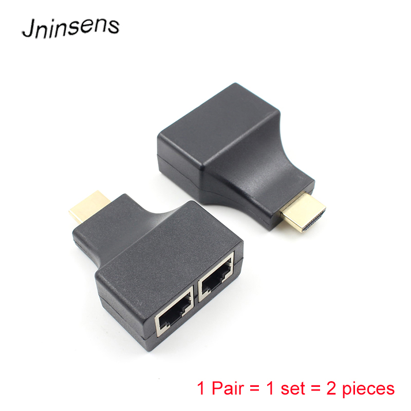 

2 pcs/set To Dual Ports RJ45 Network Cable Extender Over by Cat5e/Cat6 Cables 1080p For HDTV HDPC PS3 STB 30m