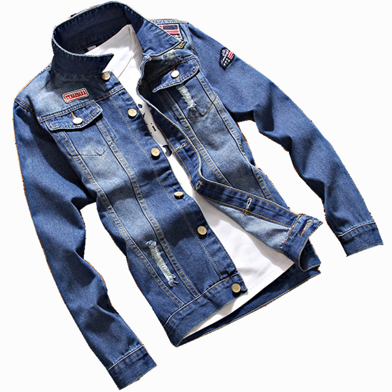 

2020 Men Denim Jacket Casual Slim Jean Jacket Coat Outdoors Fashion Autumn Long Sleeve, Blue