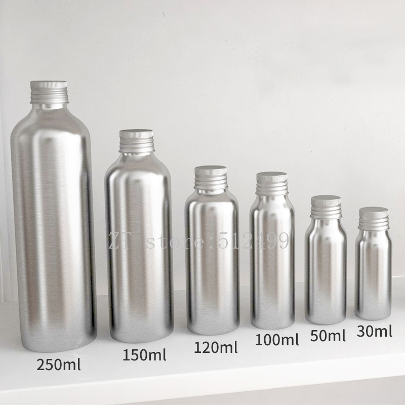 

30ml50ml100ml120ml150ml250ml 30pcs Empty Cosmetic Aluminum Bottle with Screw Cap, Portable Vacation Skincare Products Container