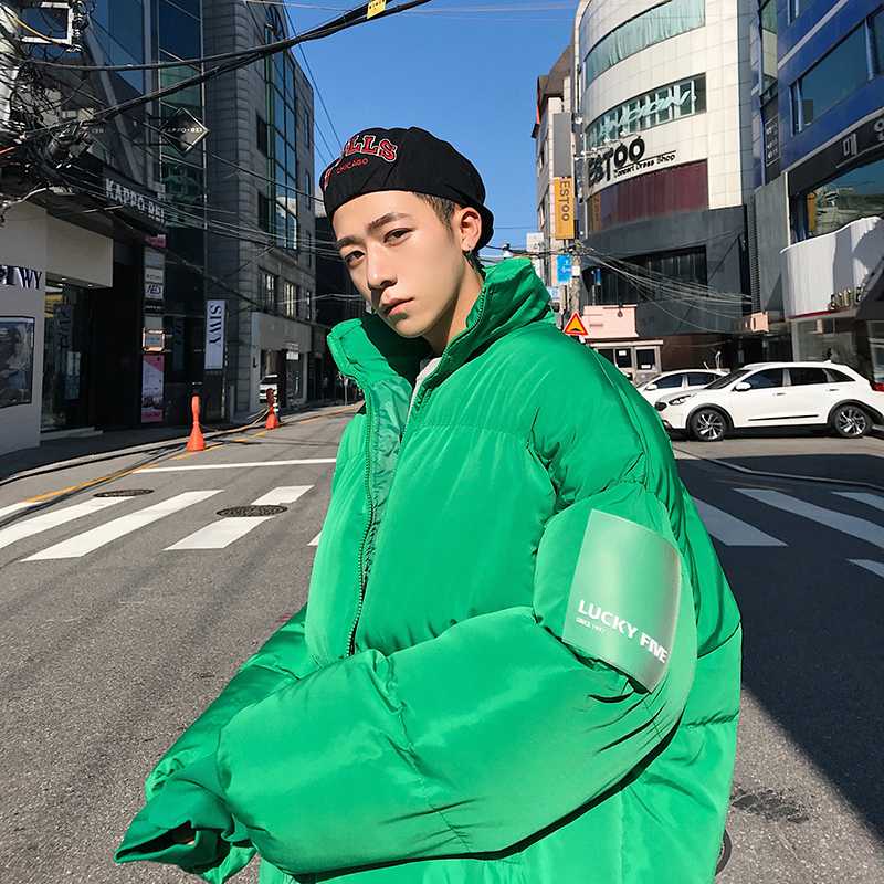 

2020 Autumn New Korean Men's Solid Color Bread Dress Thick Warm Short Section Tide Men Casual Wild Street Youth Coat, Black