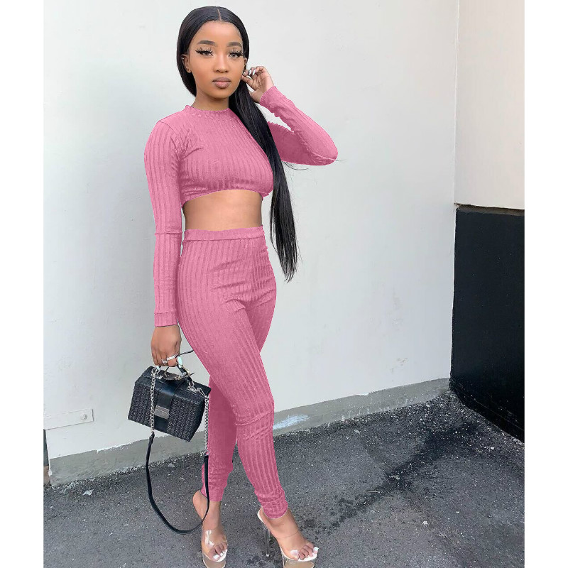 

New Women two piece set clothes Long Sleeve Crop Top High Waist Leggings Workout Pants tracksuit