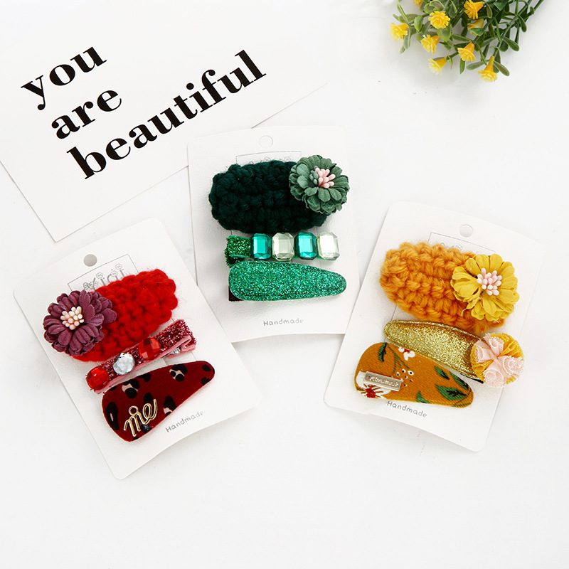 

50set/lot 3pcs/set DIY Simple Multi Plush DIAMOND Hair Clips Suits Flowers Hairpins Hair Styling Tools Accessories HA1688
