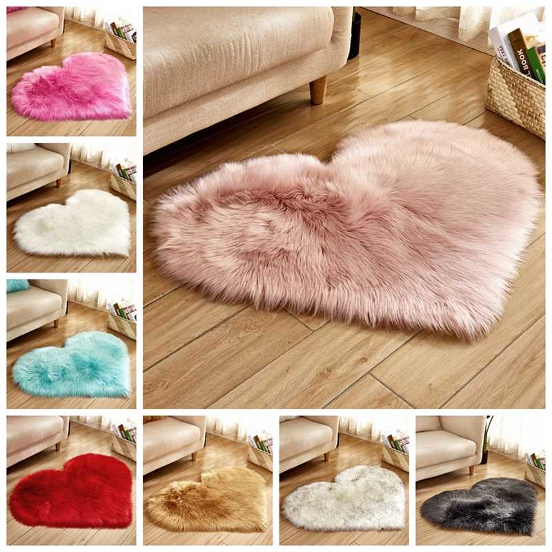 

Love Heart Shape Fur Rugs Artificial Wool Sheepskin Long Hairy Rug Blue White Pink Shaggy Carpet Baby Room Bedroom Soft Area Mat, Carpet7