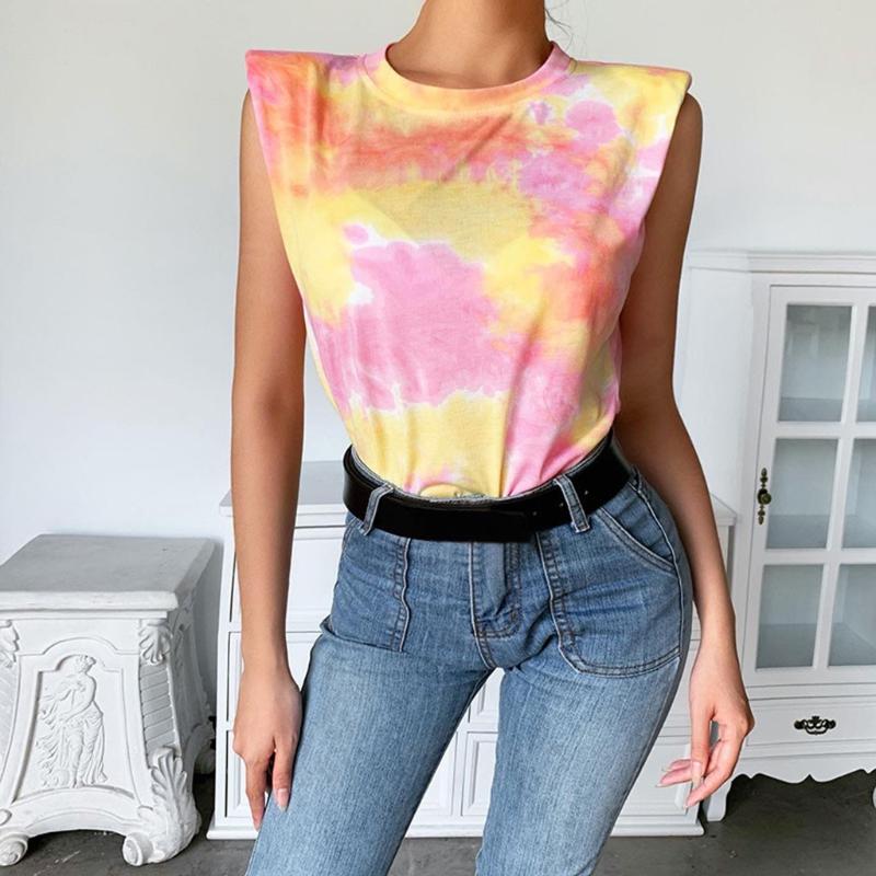 

Women' Elegant Tie-dye Print Tank Tops O Neck Sleeveless Loose Shirt Tank Top Vest Ladies Summer Streetwear Tee Shirts #3, Multi