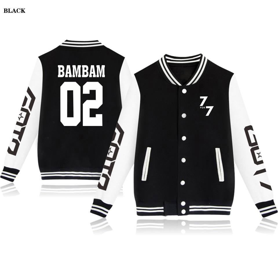 

Blackday K-pop New GOT7 7FOR7 Cool Baseball Jacket Men/Women Print Outwear Jacket College Style Clothes Plus Size 4XL, Black and white
