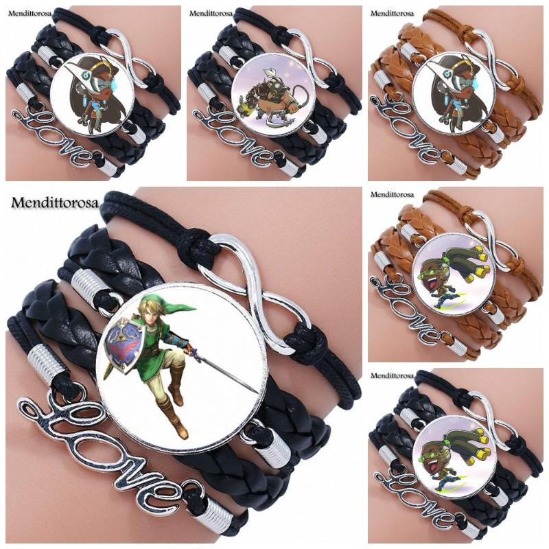 

EJ Glaze Game Character For Women Choker High Quality Glass Multilayer Black/Brown Leather Bracelet Bangles