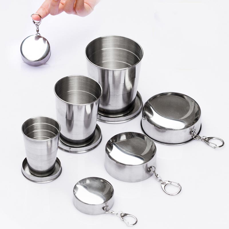 

75/150/250ml Stainless Steel Flexible Folding Cup Ourdoor Travel Camping Cup With Keychain Portable Foldable Drinkware, 75ml