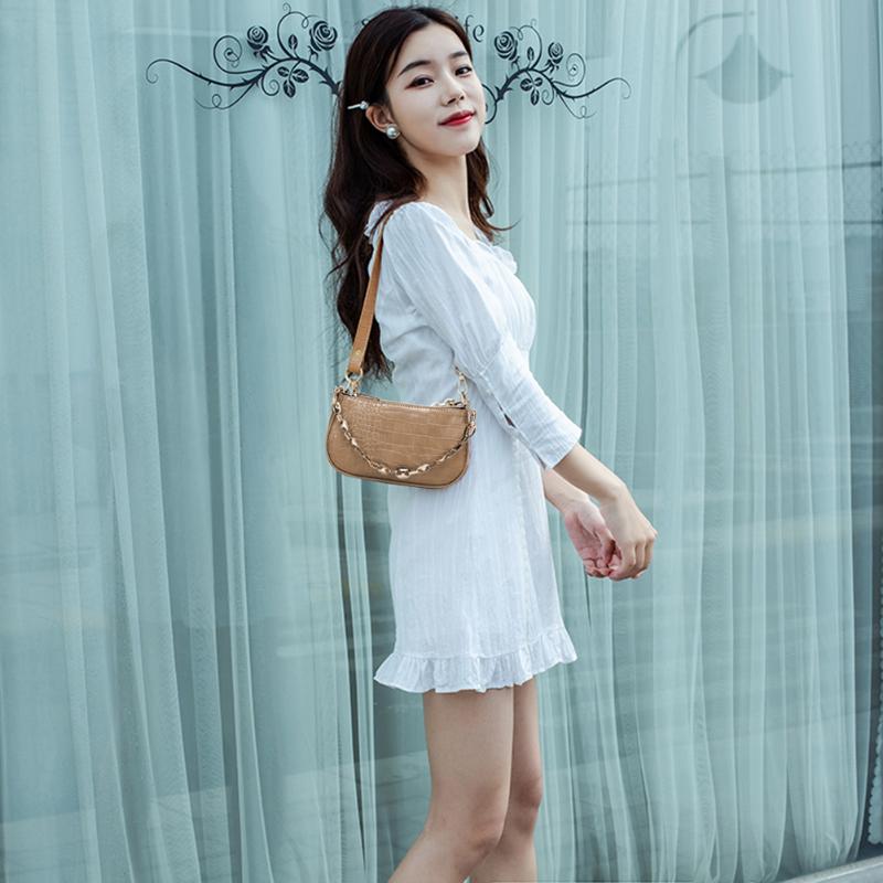 

Casual Women Handbag PU Leather Travel Ladies Chain Shoulder Messenger Bag Underarm Shoulder Bag Solid Color Totes, Black