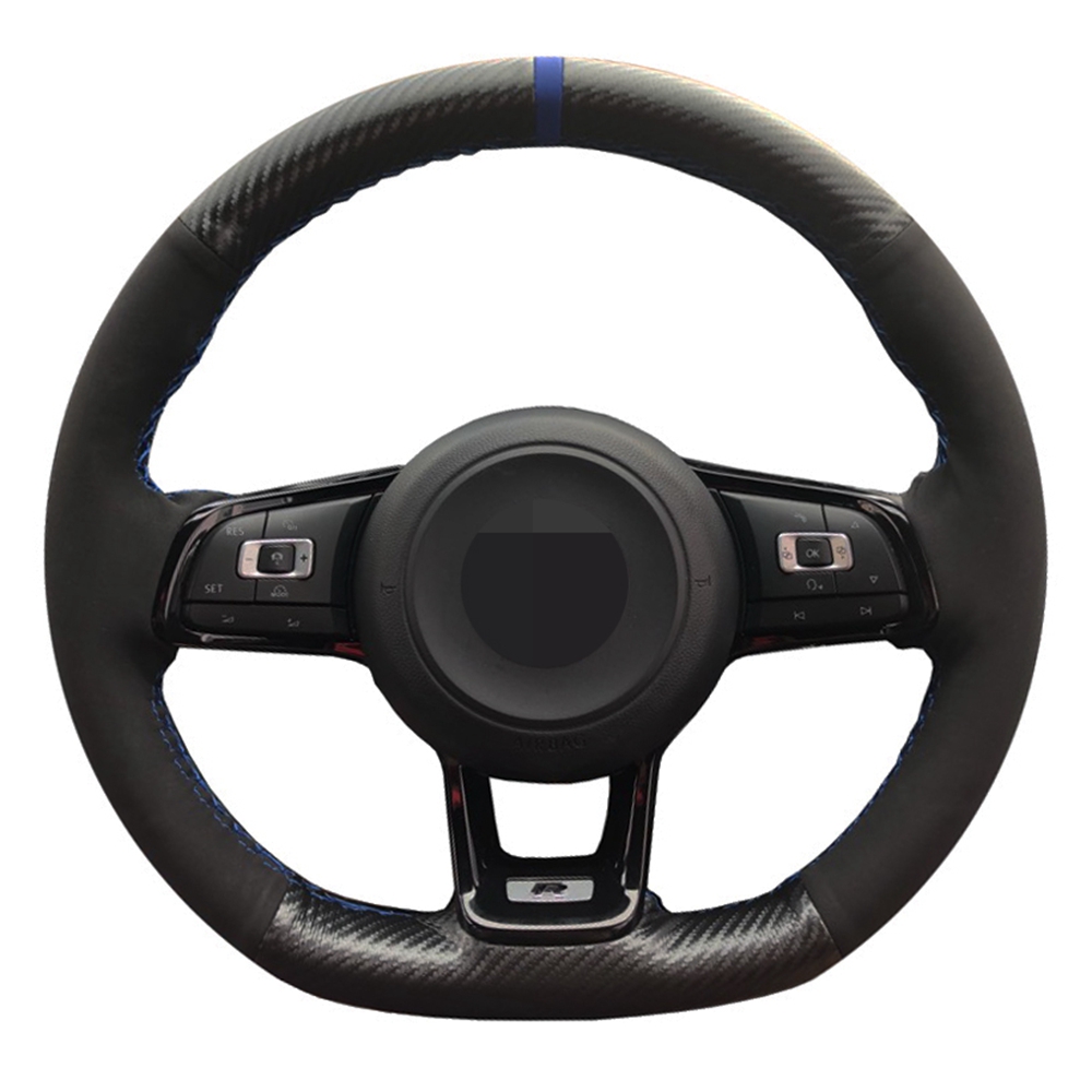 

Car Steering Wheel Cover Hand-stitched Black Genuine Leather Suede For Volkswagen Golf 7 GTI Golf R MK7 VW Polo GTI Scirocco