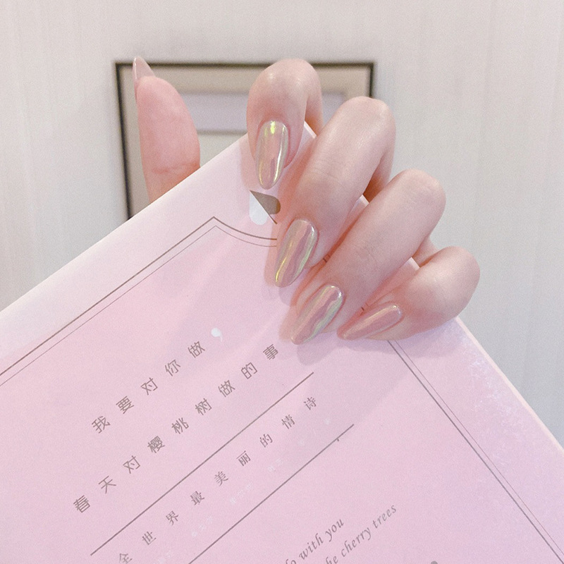 

24pcs Aurora Temperament Wearable Fake Nails Detachable Mirror Magic Colours Suitable Girl Daily Decorated Manicure TY, As