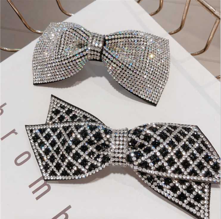 

women Bow tie clip headdress flashing diamond girl hairpin retro hair accessories