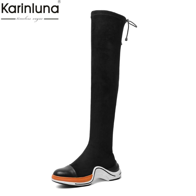 

Women's brand designer thigh high sock boots big size 43 genuine leather flock shoes woman casual over the knee boots women, Ankle black no fur