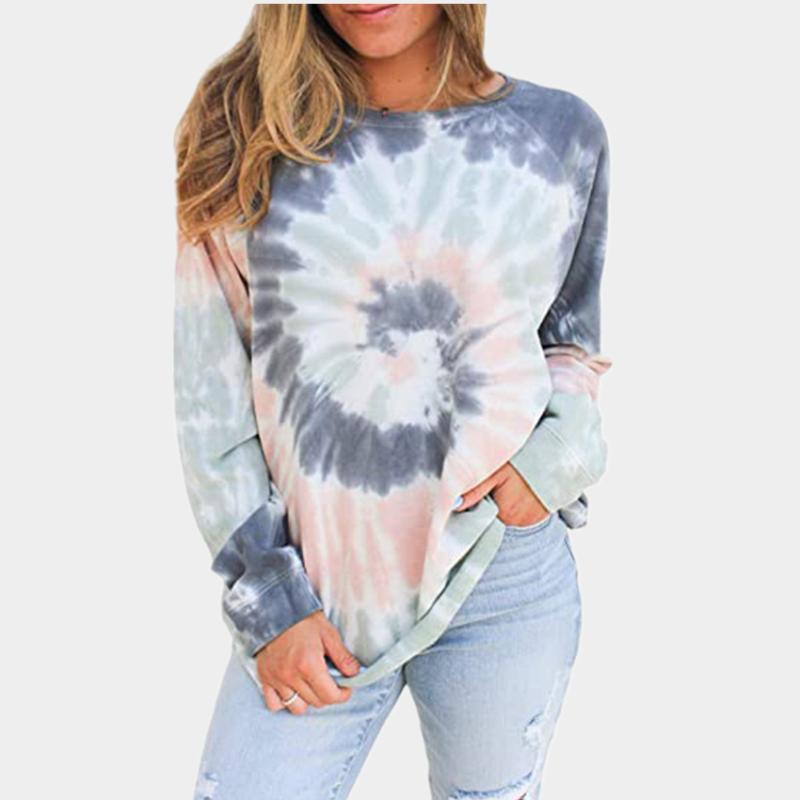 

2020 Autumn T Shirt Tie Dye Long Sleeve Tops Women Casual O-neck Loose Tops Tee Shirts Harajuku Multicolor Spring Autumn, Gray