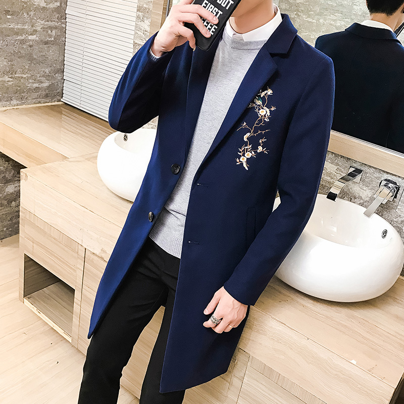 

Woolen coat New Autumn men's long edition coat Winter Men's Korean edition medium Woolen Windbreaker Tide, Black