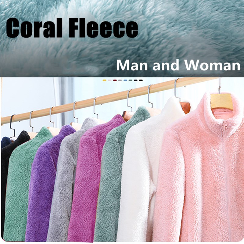 

Coral Fleece Jacket Men Women Autumn Winter Warm Double-sided Plus Fleece Cardigan Coat Outdoor Windproof Jacket Liner, Women purple