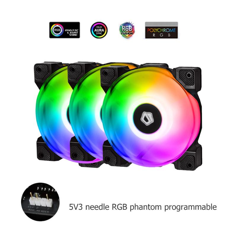

3pcs ID-COOLING DF-12025-ARGB TRIO Cooling Fan Ball Bearing Chassis Cooler PC Computer Case Motheboard RGB Light Radiator Cooler