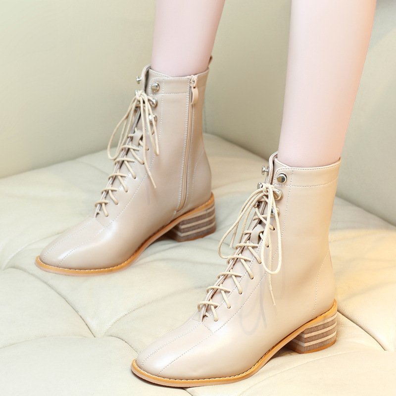 

2020 Fashion Women Boots Autumn Winter Shoes Soft Bottom Split Leather Mid Calf Boots Women Casual Boot Shoes Y0079