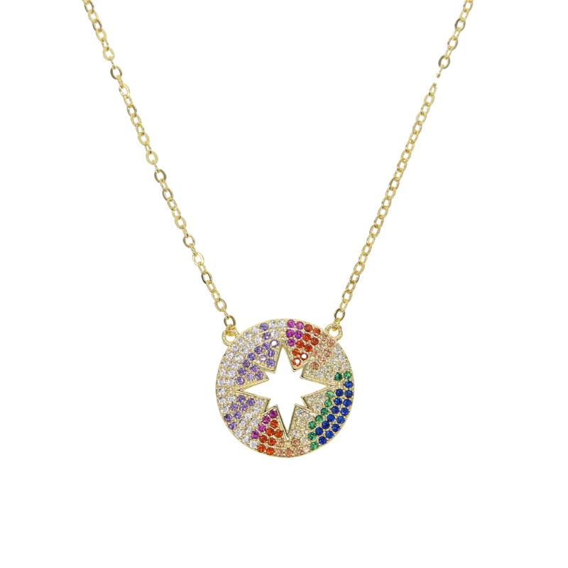

Bohemia Fashion Gold Color Hollow Six Mango star Pendant Charms Necklace For Women Girls paved rainbow cz wedding jewelry Gifts