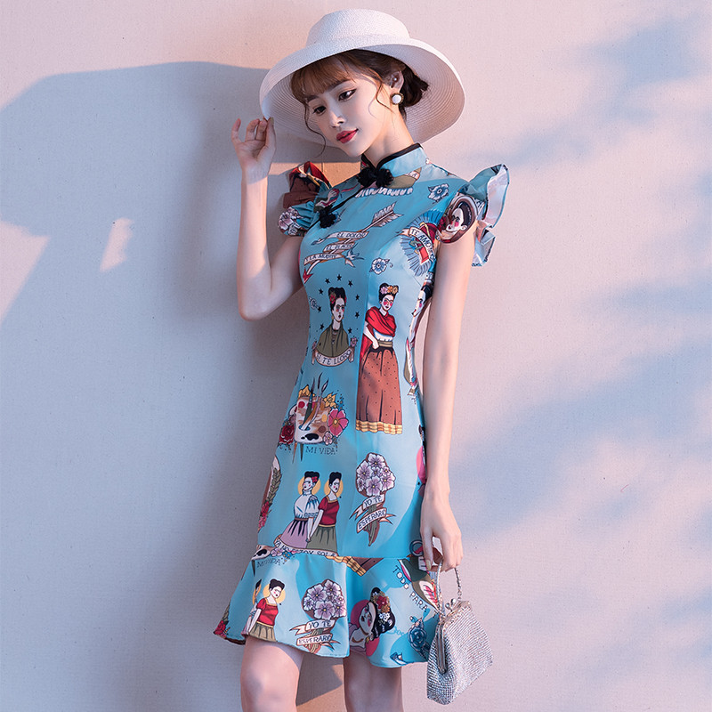 

Bone Erosion Cheongsam Dress Elegant Improvement Middle Guofeng Young Money Young Girl Sexy Fishtail Short Money Temperament