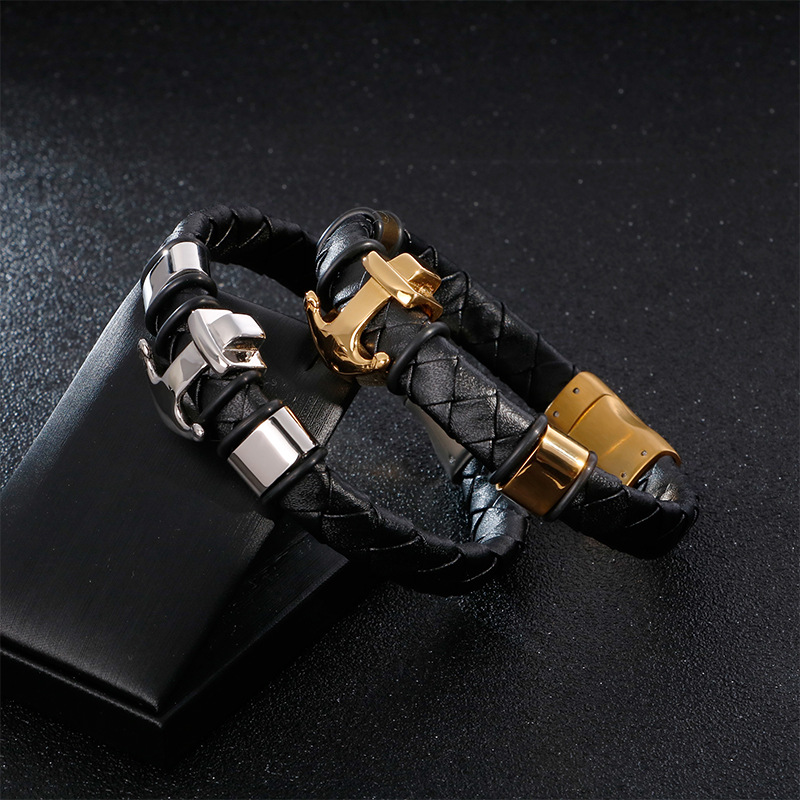 

Punk jewelry leather bracelet retro men's anchor leather bracelet