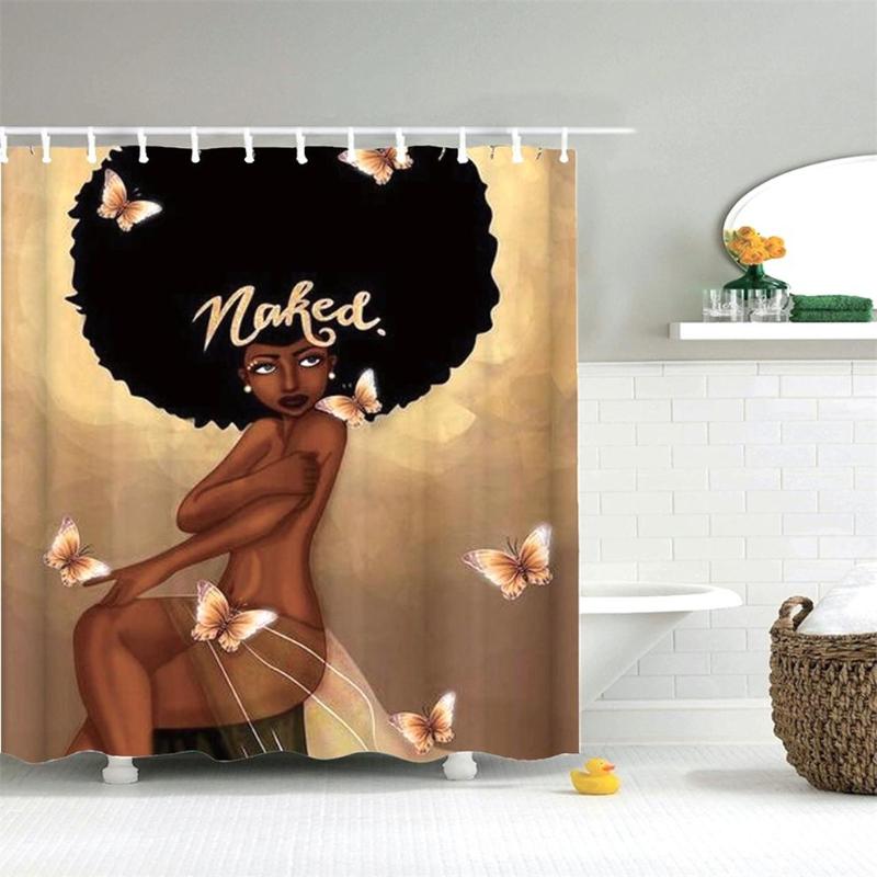 

Dafield African Sexy Black Girl Shower Cutain Woman Black Hair with Naked Quotes For Bathroom Design Shower Curtain African