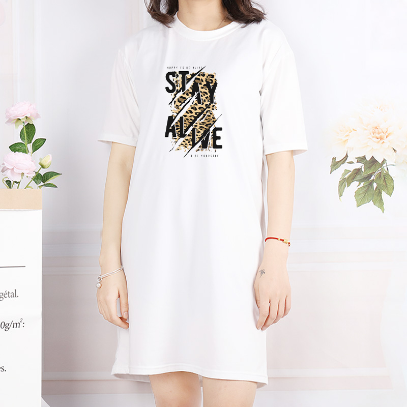 

Trend Dresses Women Fashion Letters and Leopard Printed Dresses Summer Shorts Sleeve Loose Dresses Casual Over Size Tops Hot Sale, White