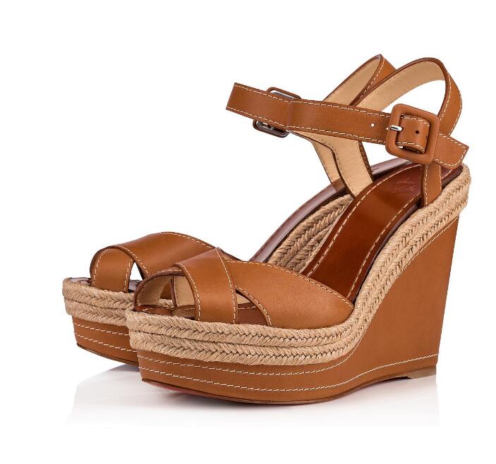 

summer vacation gold leather with stud pearl high heels for women red bottom almeria wedges ankle strap sandals pumps with box,eu35-43