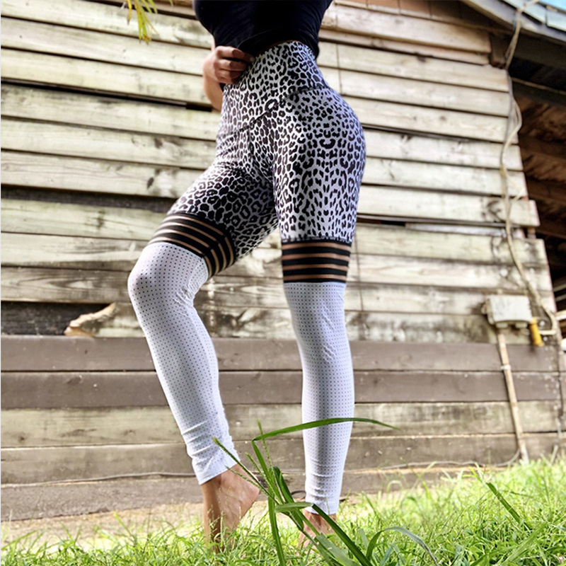 

Leopard-print sexy mesh sports breathable hollow yoga pants women' slim outdoor workout polyester spandex yoga leggings, Yellow
