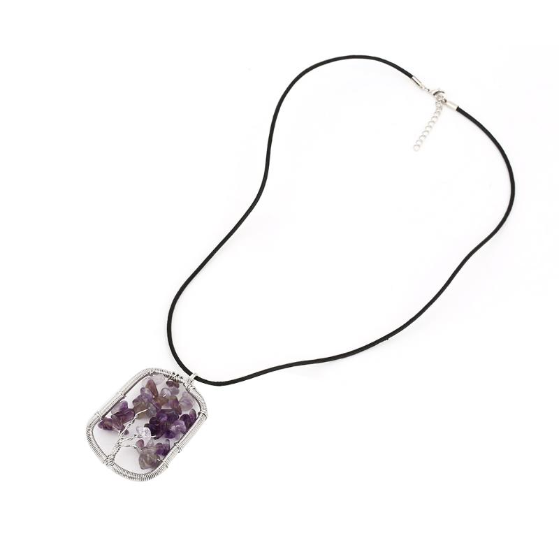 

Big Sale Fashion Simple Classical Stone Tree Pendant Necklace Woman Charming With Hide Rope Beautiful Jewelry